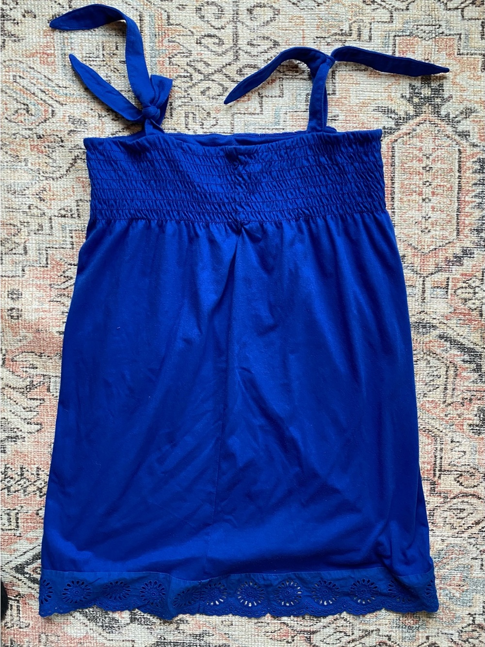 Cat & Jack Girls' Sleeveless Royal Blue Dress Eyelet Hem Dress - XL (14)